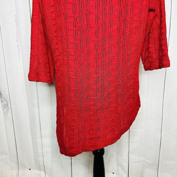 Chicos Womens Sweater Sz 2 Large Red Asymmetrical Pullover V-Neck Open-Knit - Picture 9 of 10